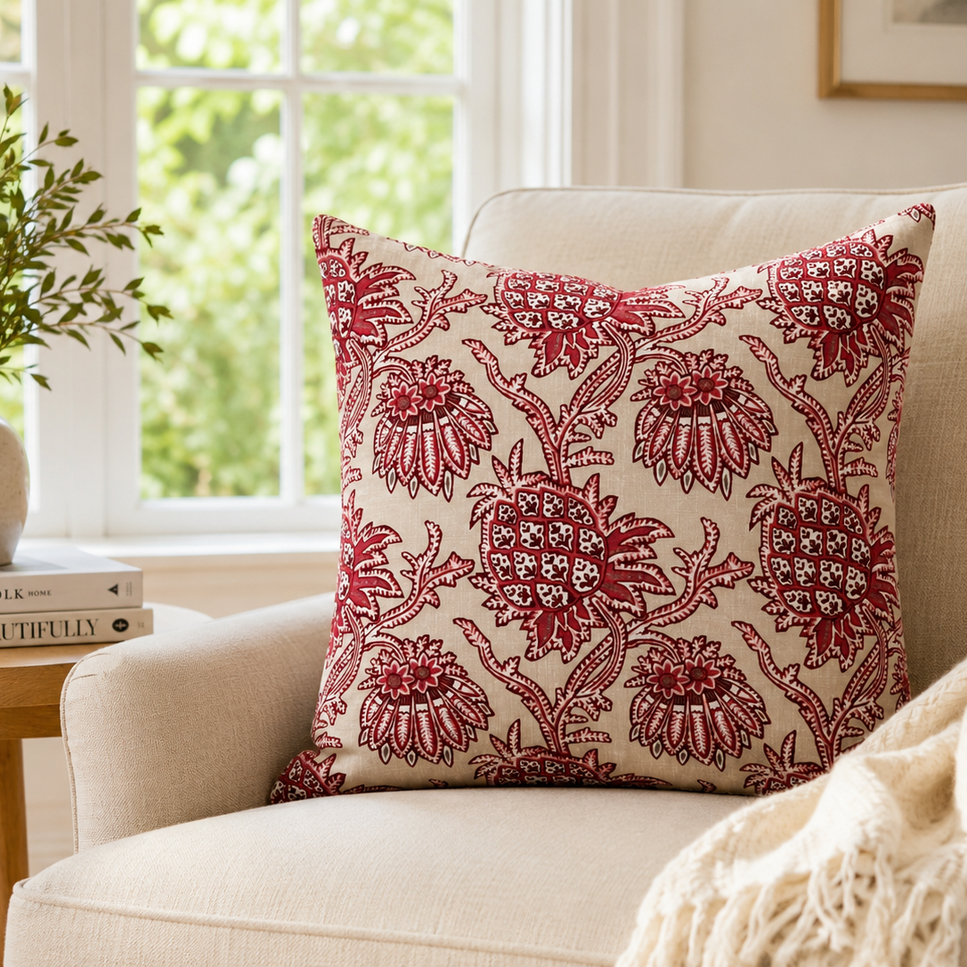 Crimson Thistle Bloom Pillow