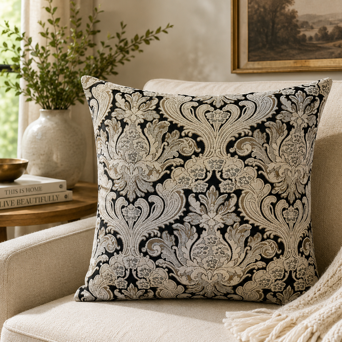 Noir Damask Pillow