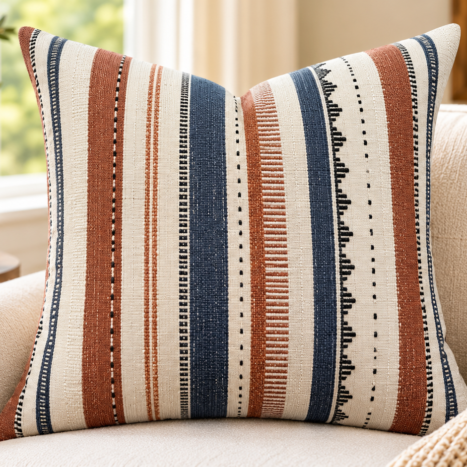 Rustic Blue Stripe Pillow