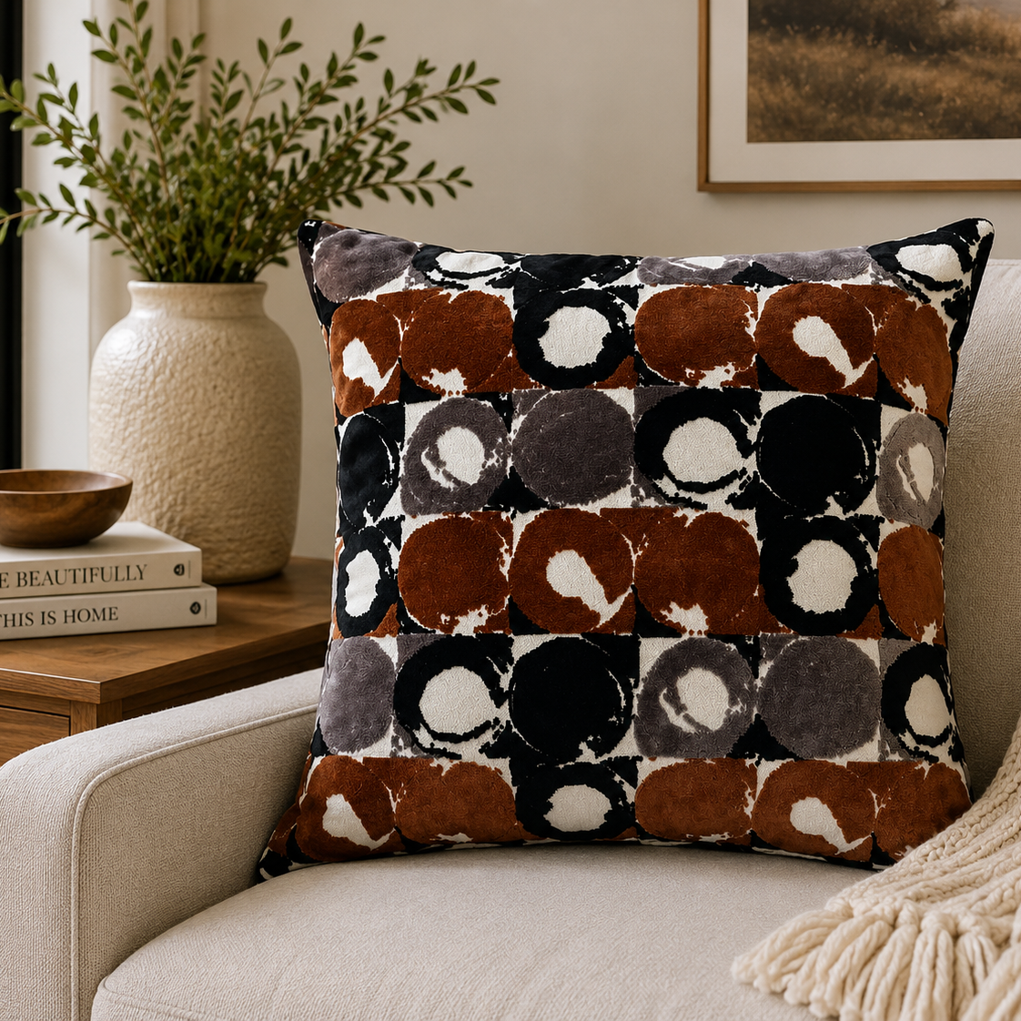 Rust & Charcoal Circles Pillows