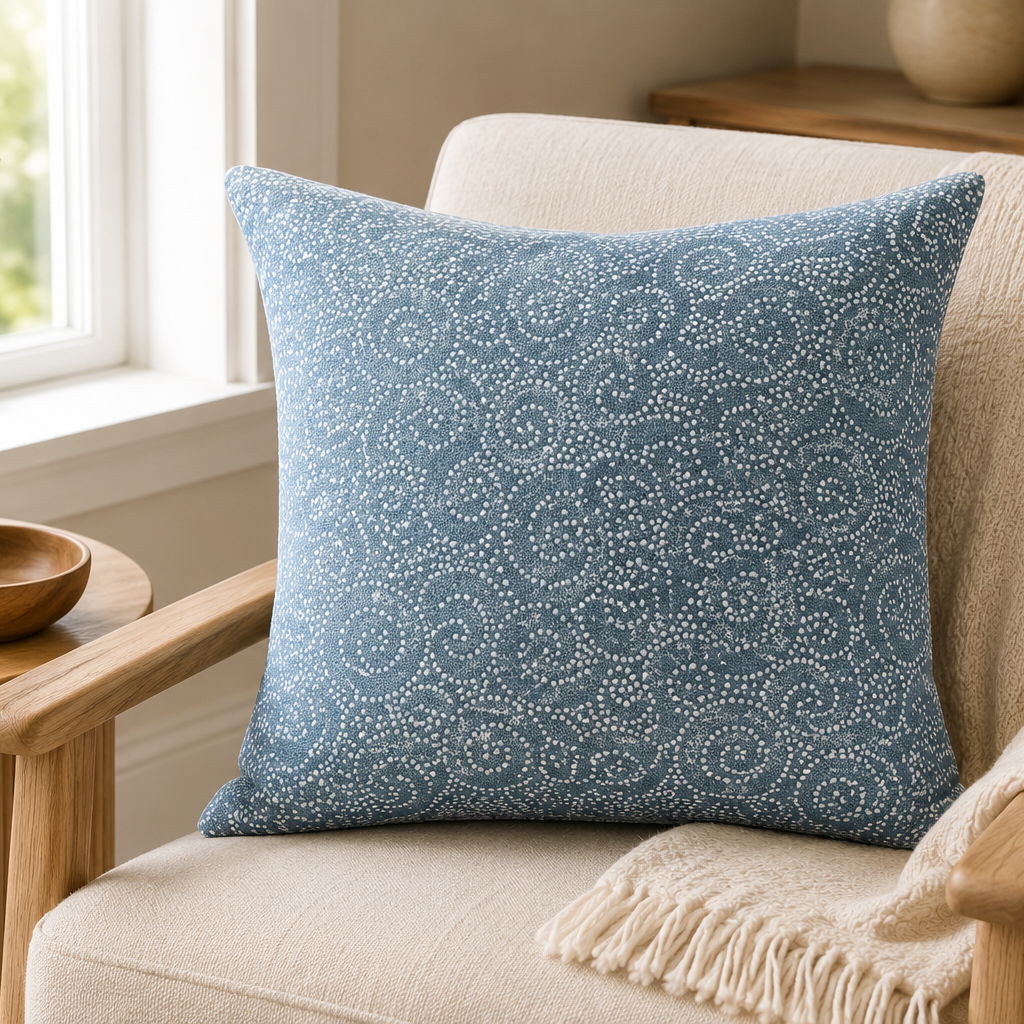 Misty Blue Scroll Pillow
