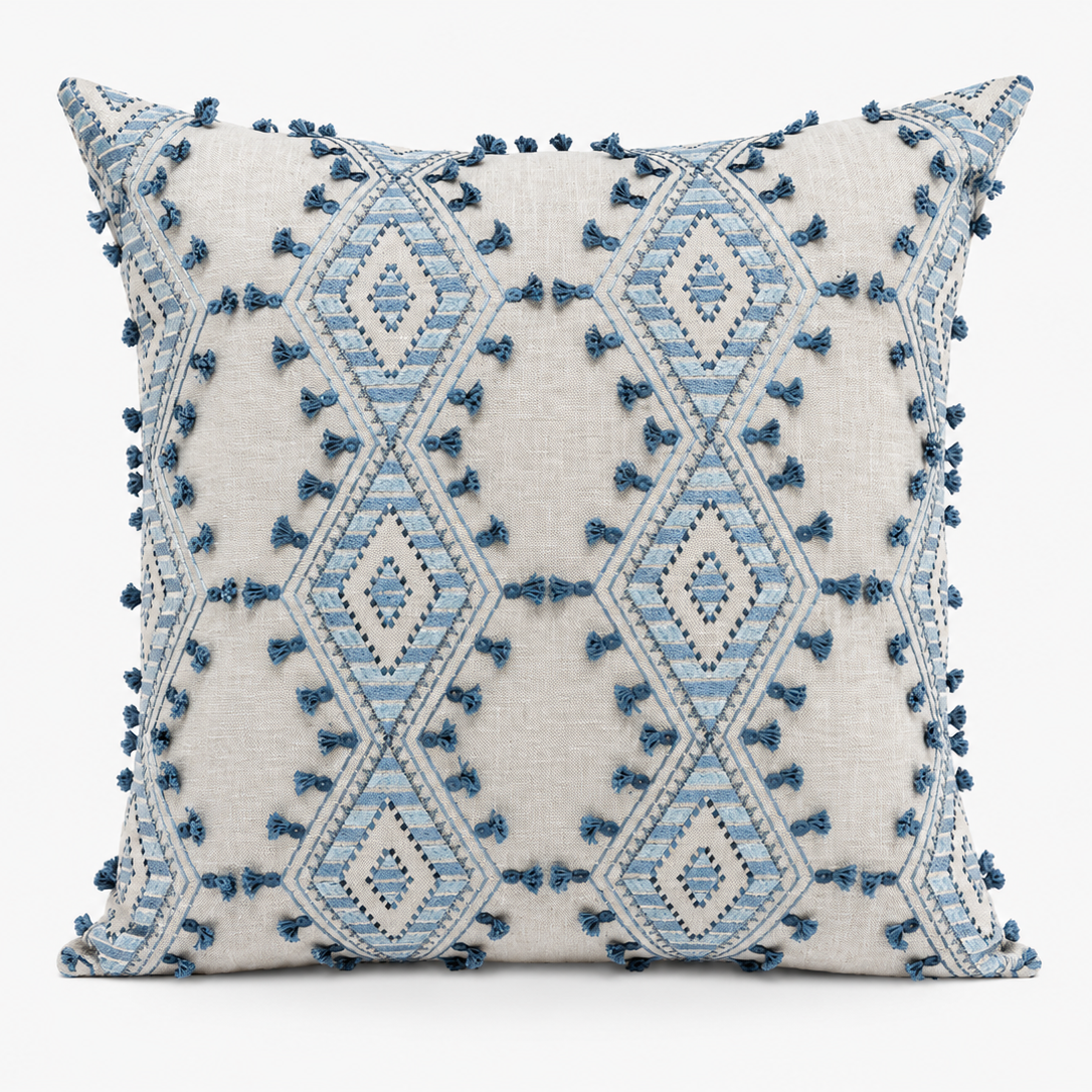 Blue Tassel Trellis Pillow