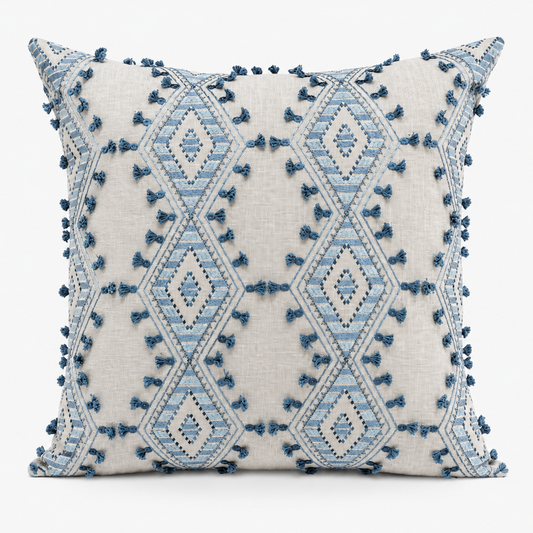 Blue Tassel Trellis Pillow