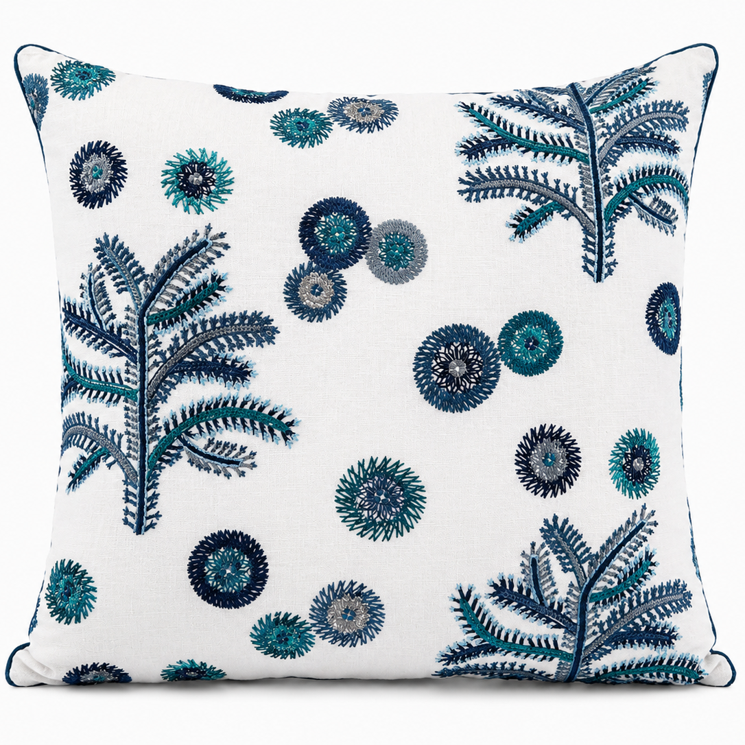 Coastal Fern Embroidered Pillow