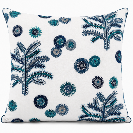 Coastal Fern Embroidered Pillow