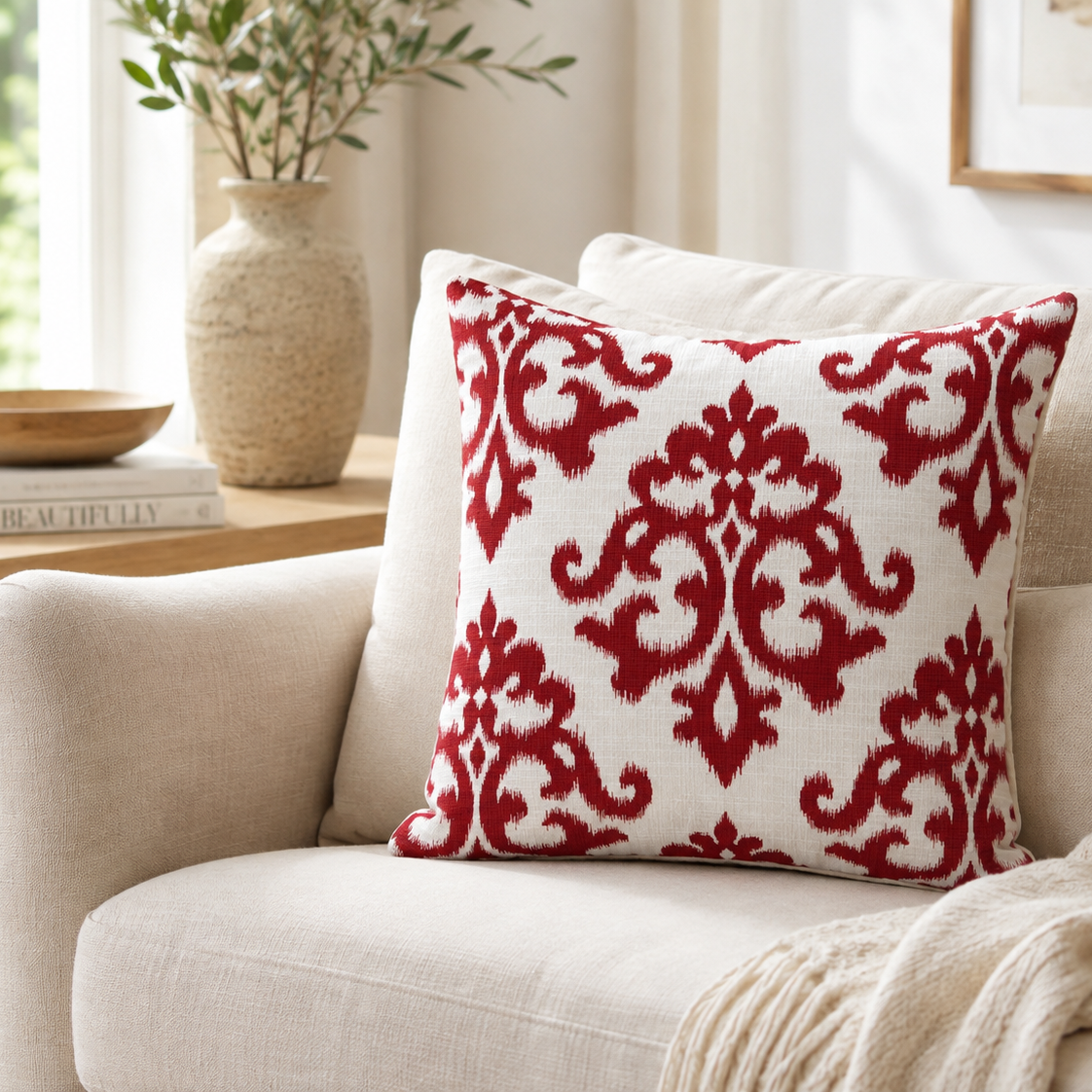 Crimson Damask Pillow