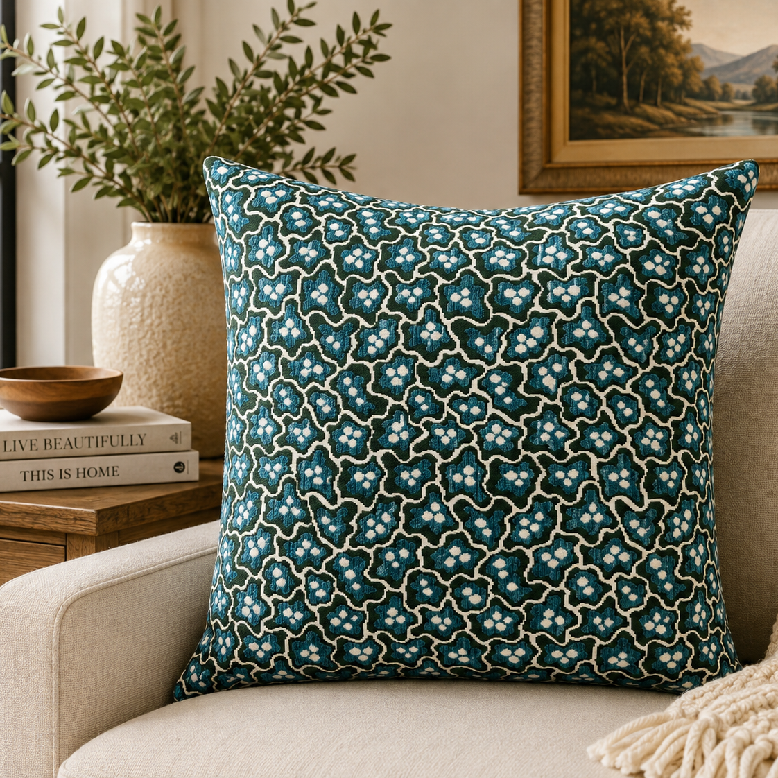 Teal Blossom Pillow