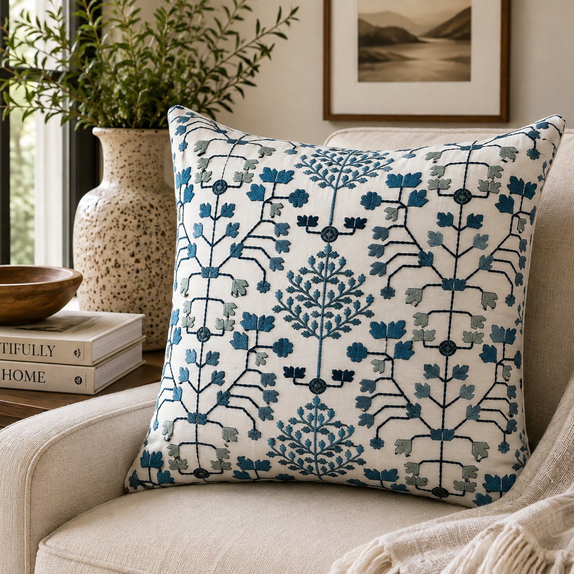 Blue Botanical Garden Pillow