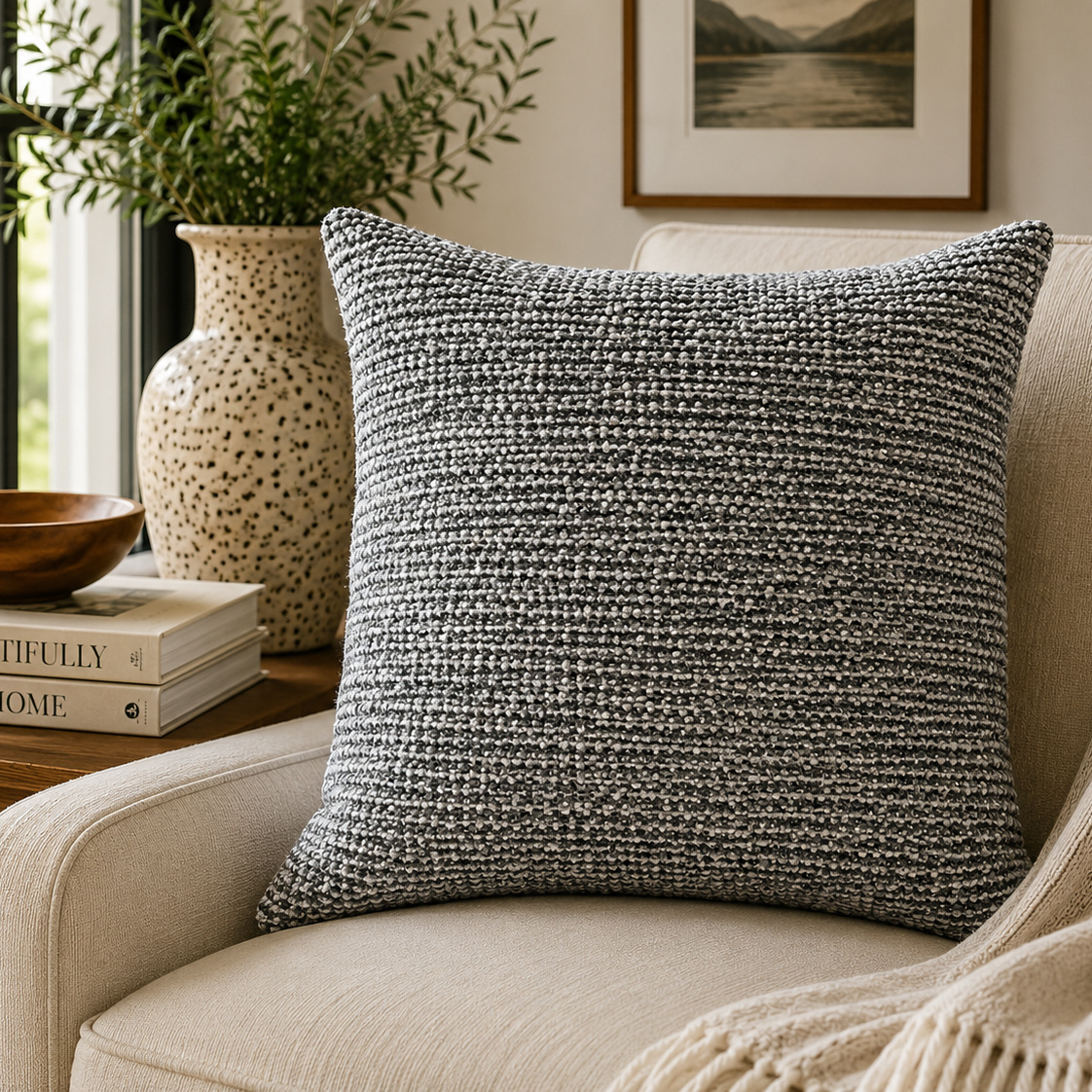Charcoal Woven Pillow