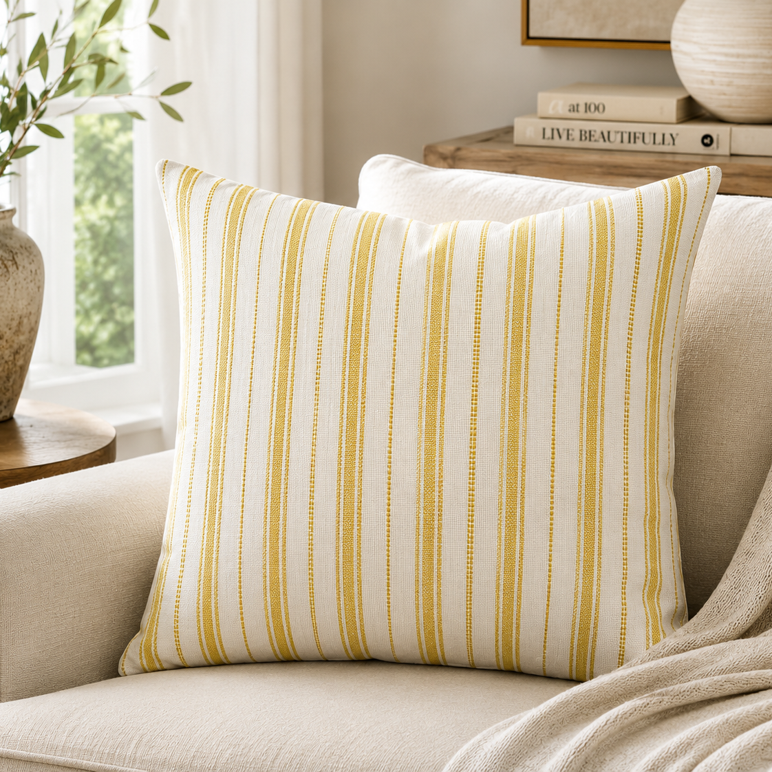 Golden Ticking Stripe Pillow