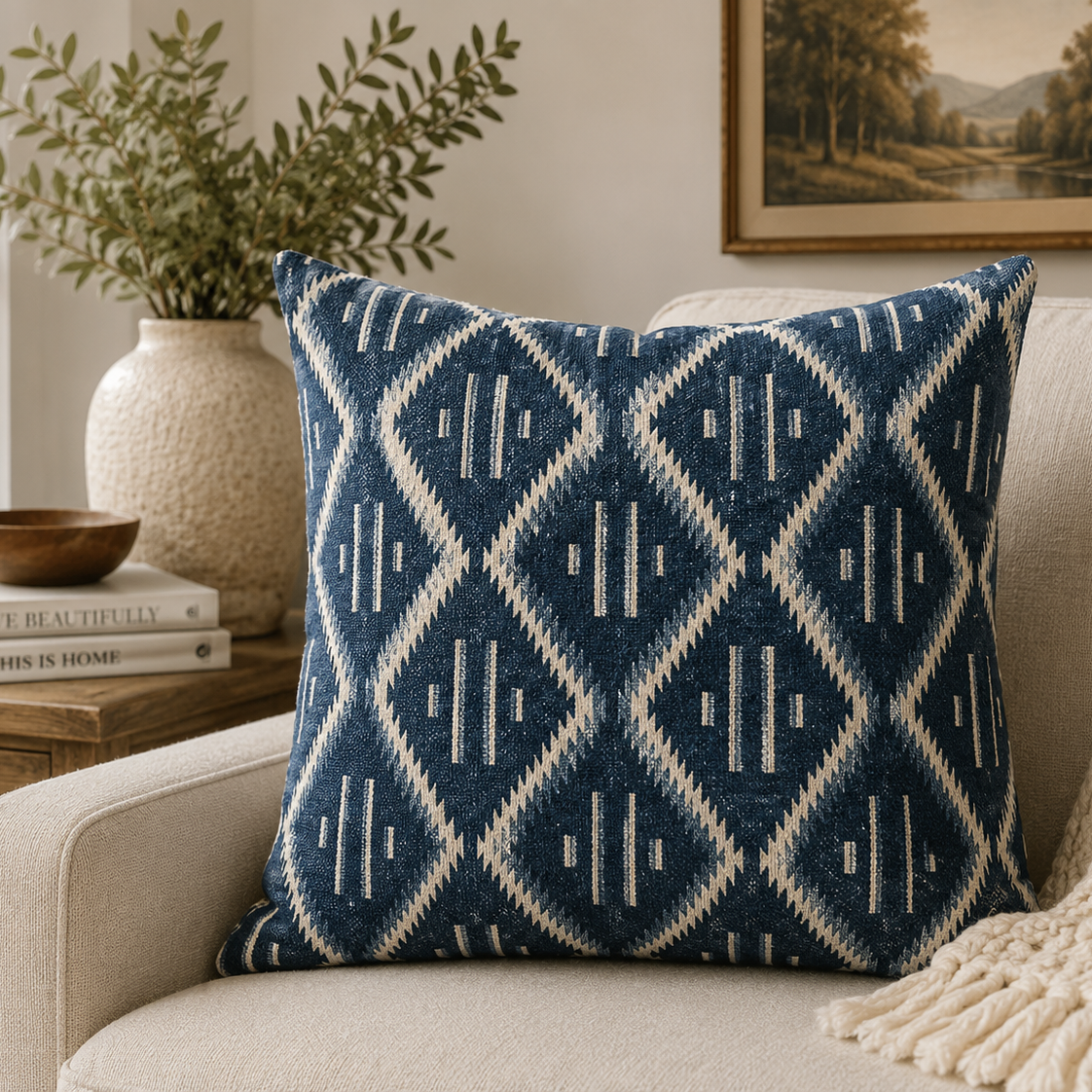 Indigo Geometric Pillow